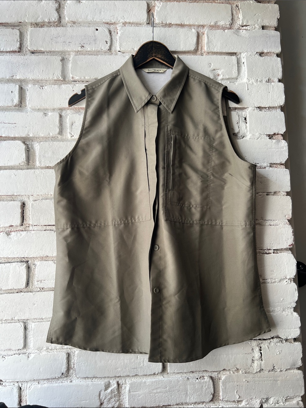 Sleeveless Utility Shirt Jacket - Olive Green cooling summer vest vintage